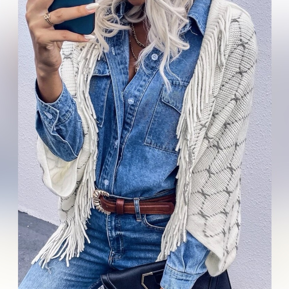 Fringe Poncho Style Cardigan